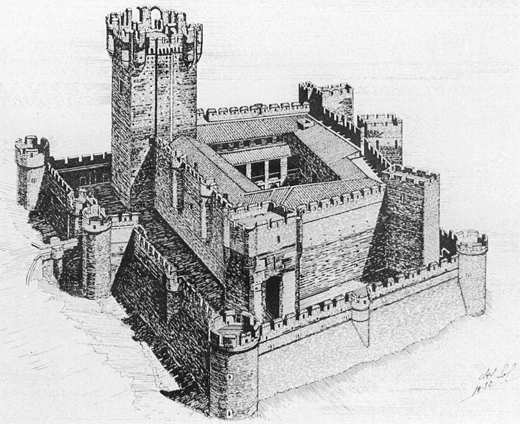 Castillo de la Mota de Medina del Campo. Dibujo a plumín por autor página